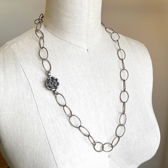 Vintage 925 Sterling Silver Coronation Crown Clasp Wide Link Chain Necklace - Picture 1 of 6